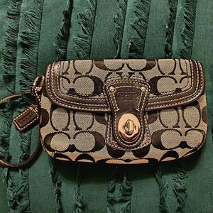 Coach Signature Legacy Black and Grey flap turn key Wristlet